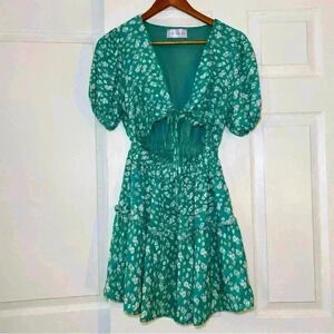 Wisteria Lane Mini Boho Dress Puff Short Sleeves Small